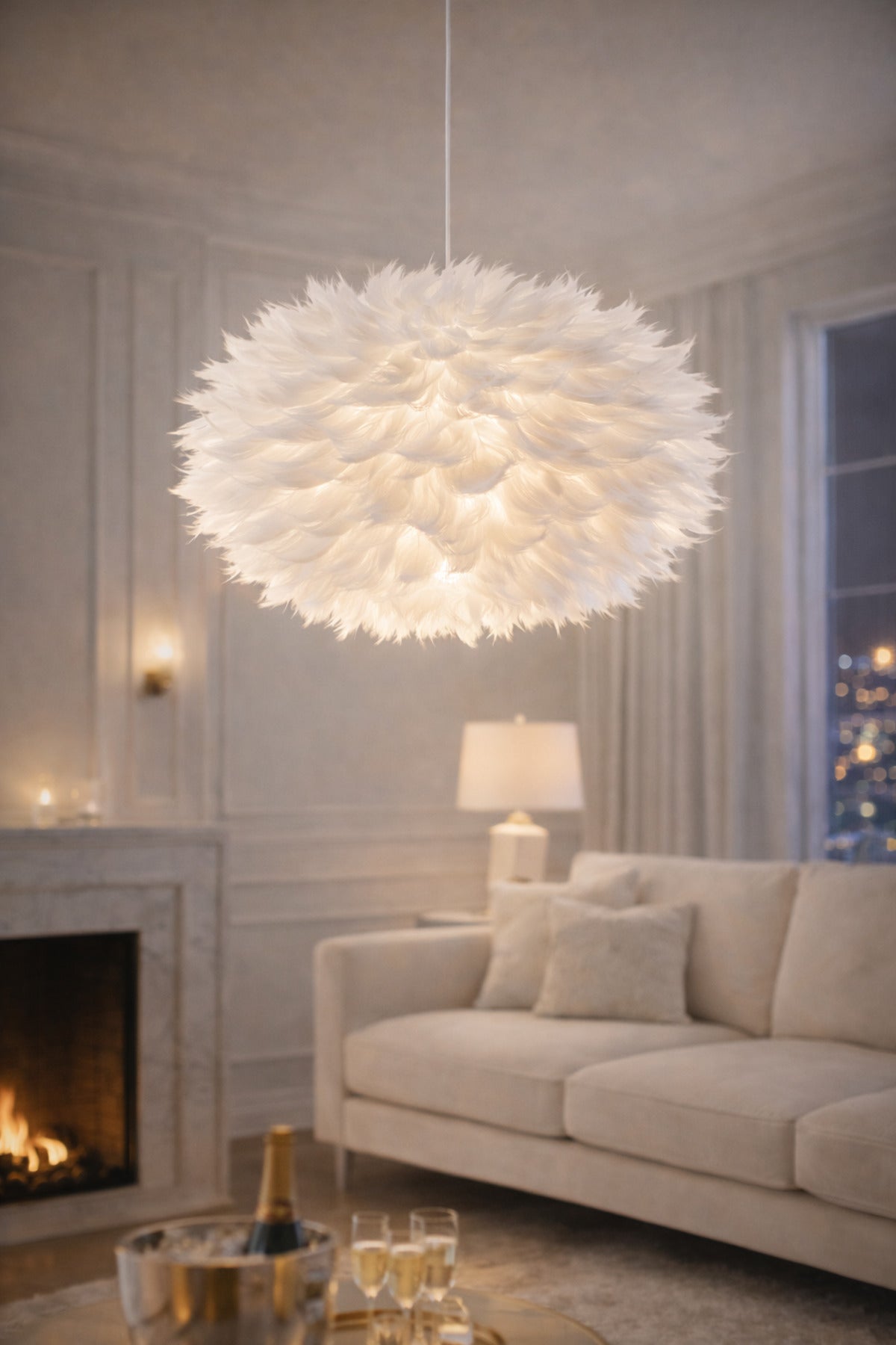 Flora White Fabric 1-Light Pendant Light