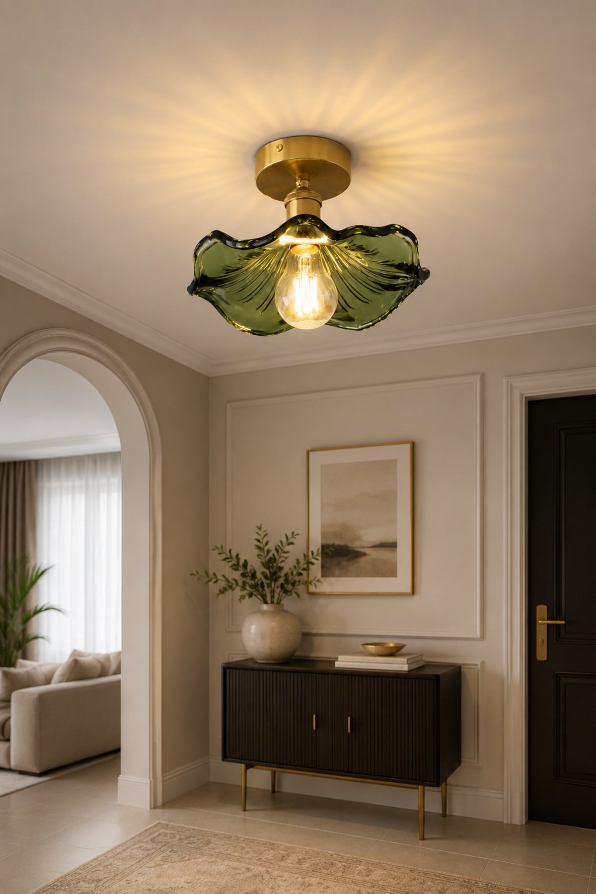 Alya Green Glass Classic 1-Light Ceiling Light — view 6