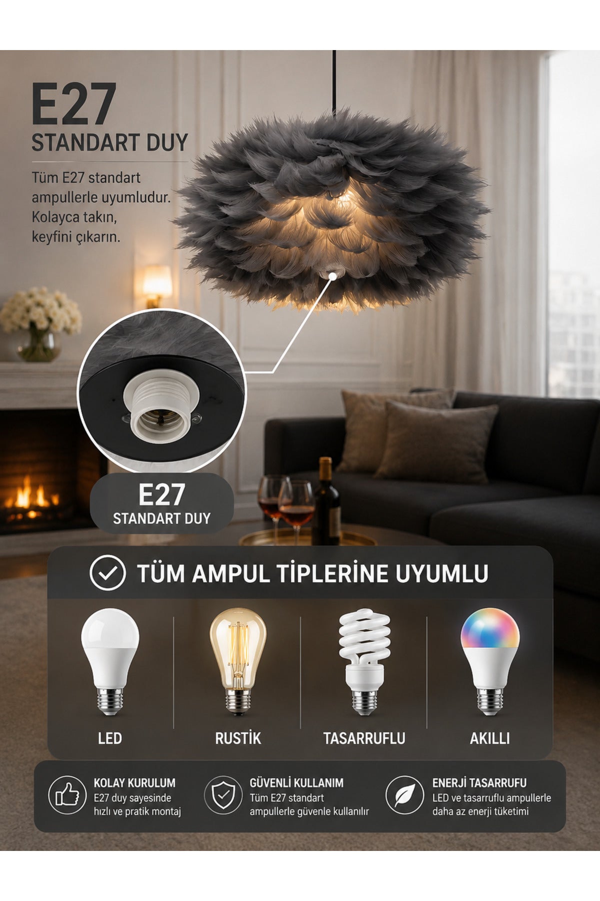 Flora Grey Fabric 1-Light Pendant Light — view 2