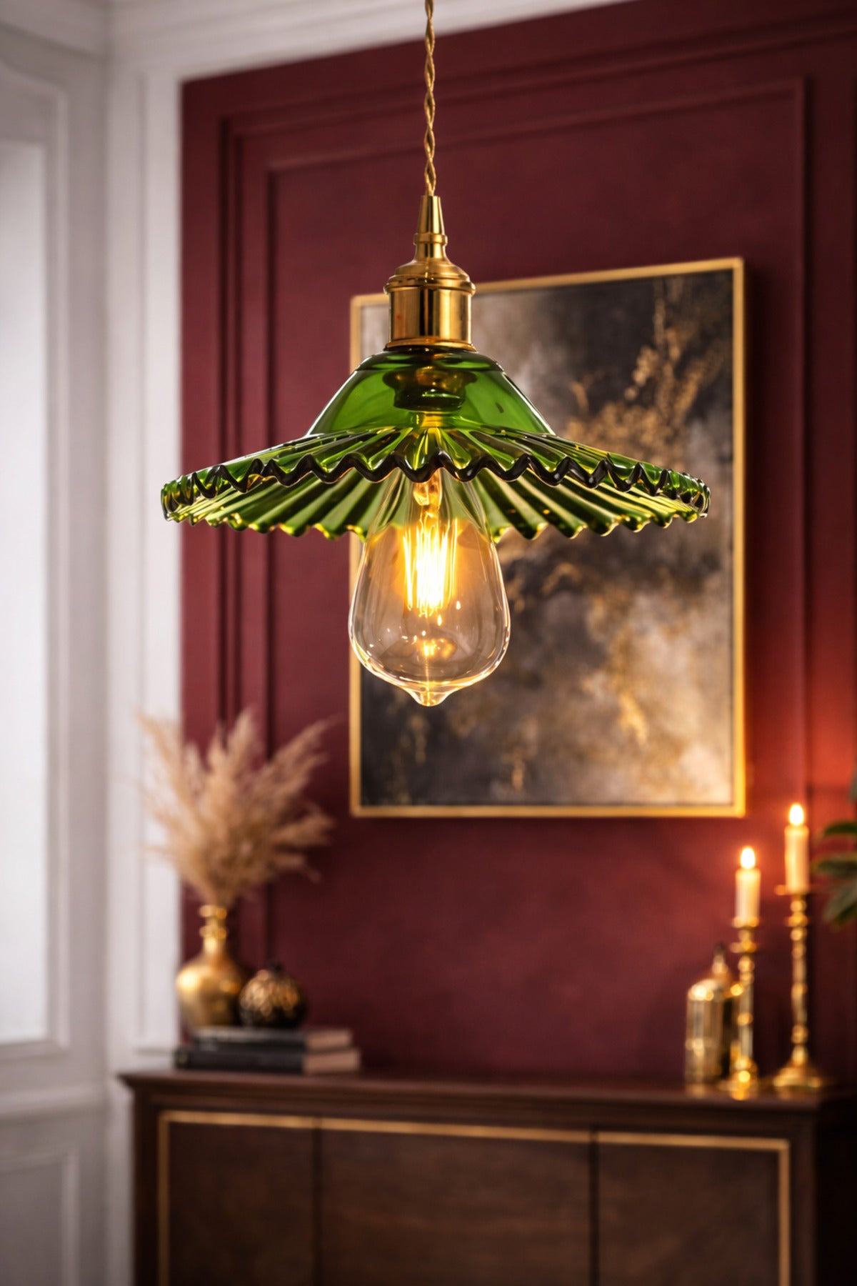 Torino Green Glass Classic 1-Light Pendant Light — view 2