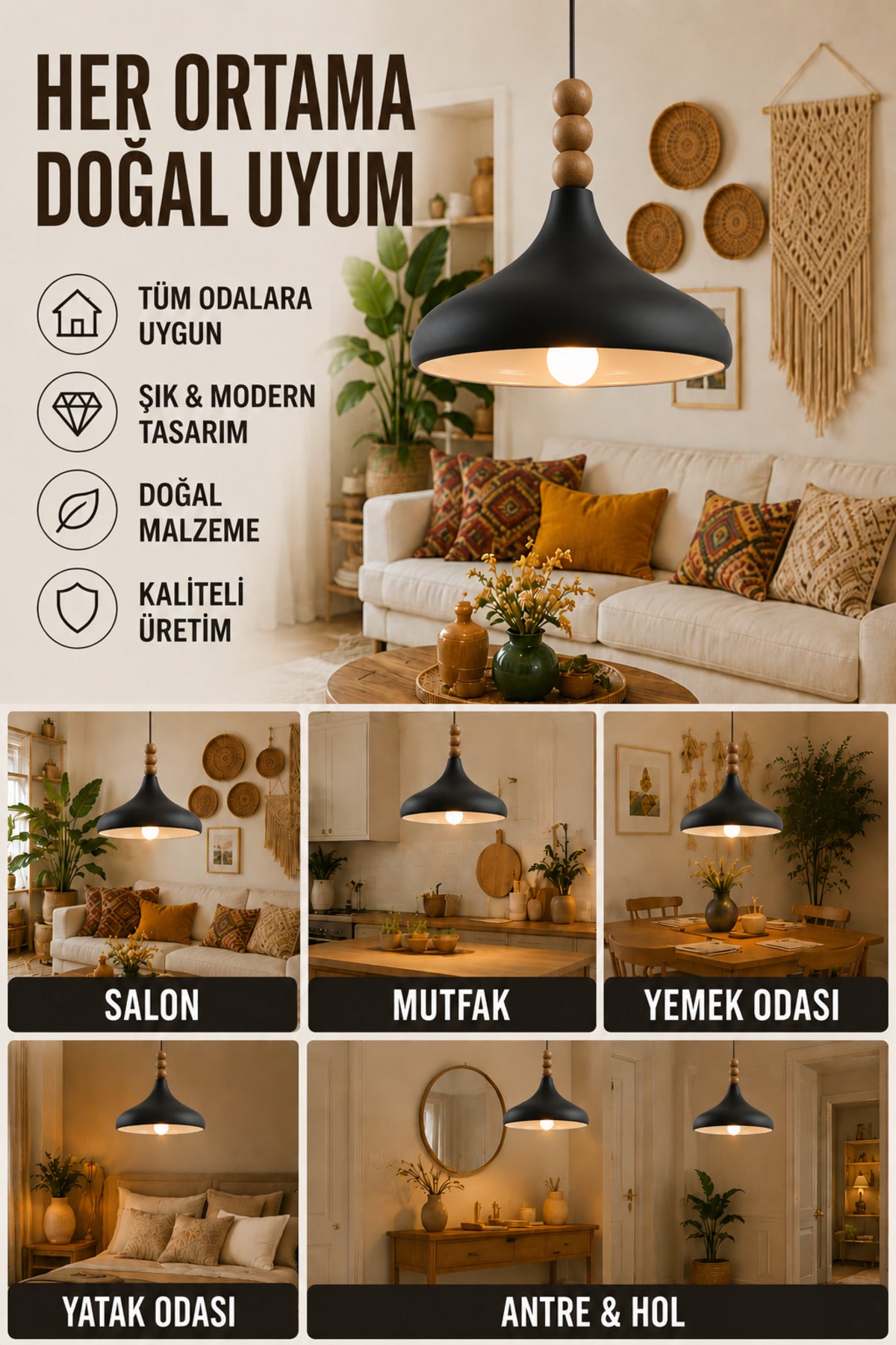 Dron Black Rustic 1-Light Pendant Light — view 5