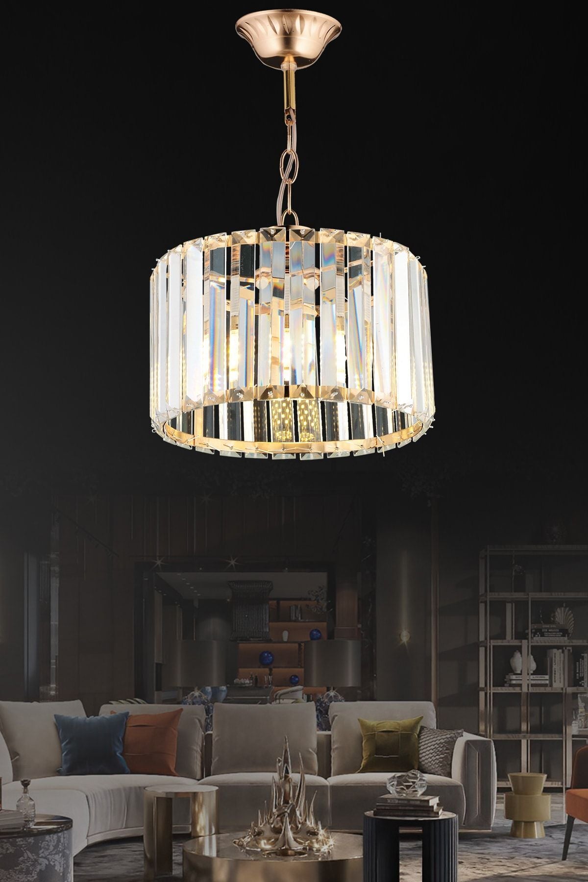 Modern Gold Crystal Multi-Light Chandelier