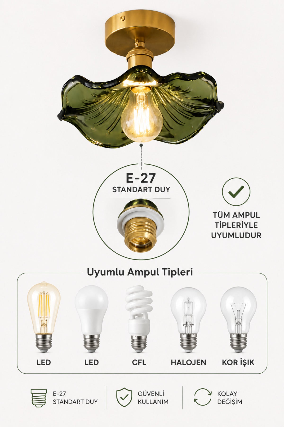 Alya Green Glass Classic 1-Light Ceiling Light — view 4