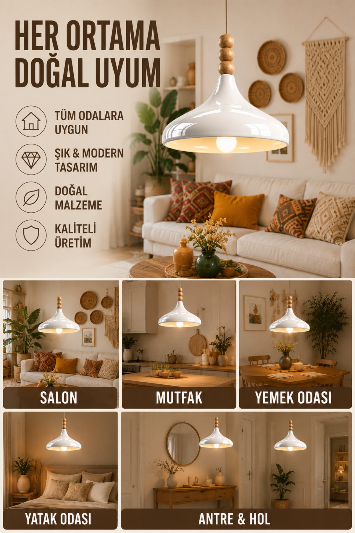 Dron White Rustic 1-Light Pendant Light — view 5