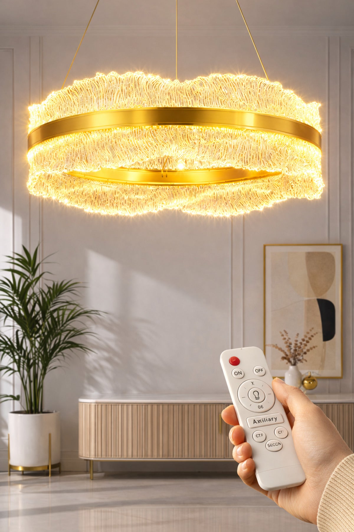 Okyanus Gold 1-Light Remote-Controlled Chandelier