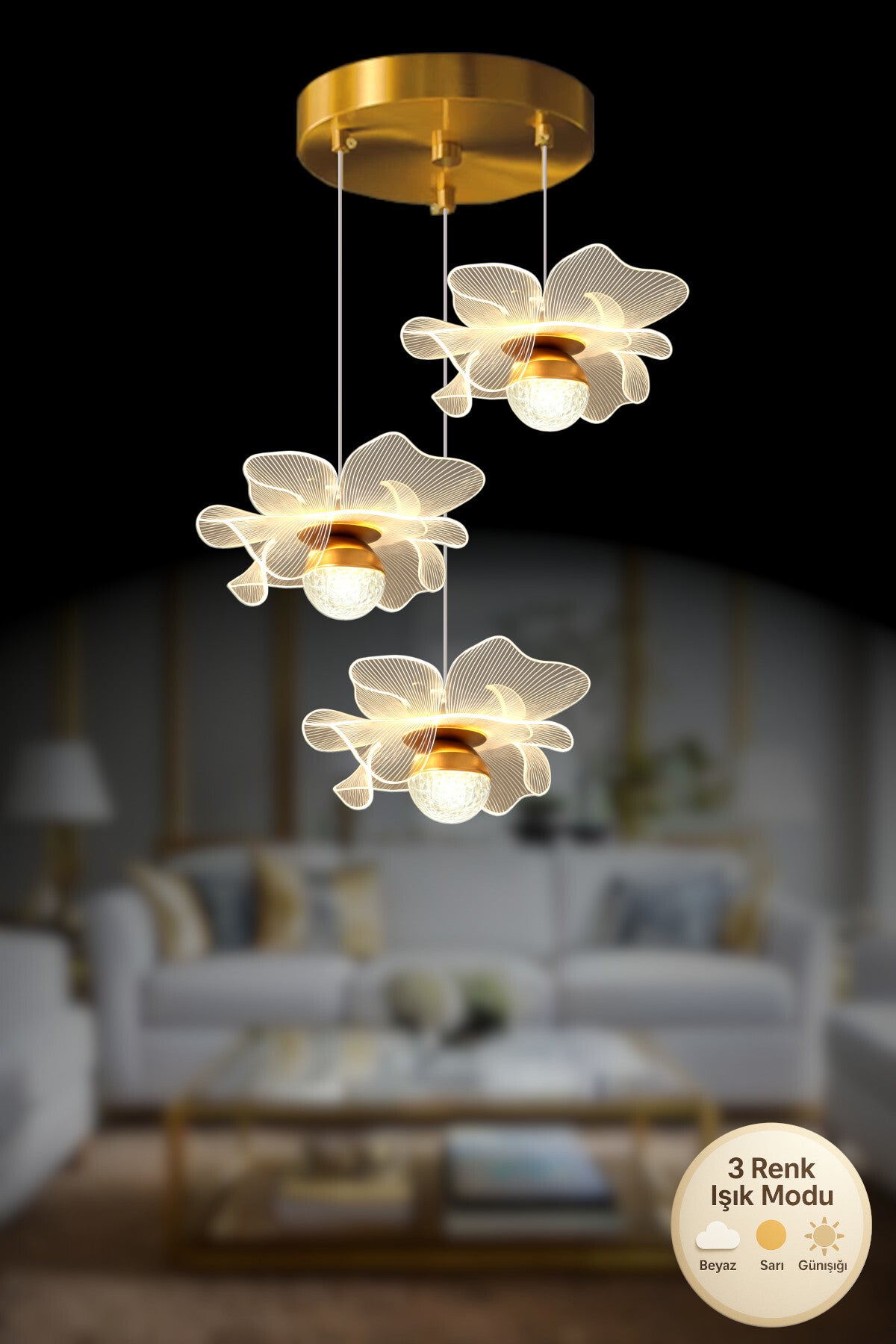 Magnolya Gold 3-Light Pendant Chandelier — view 3