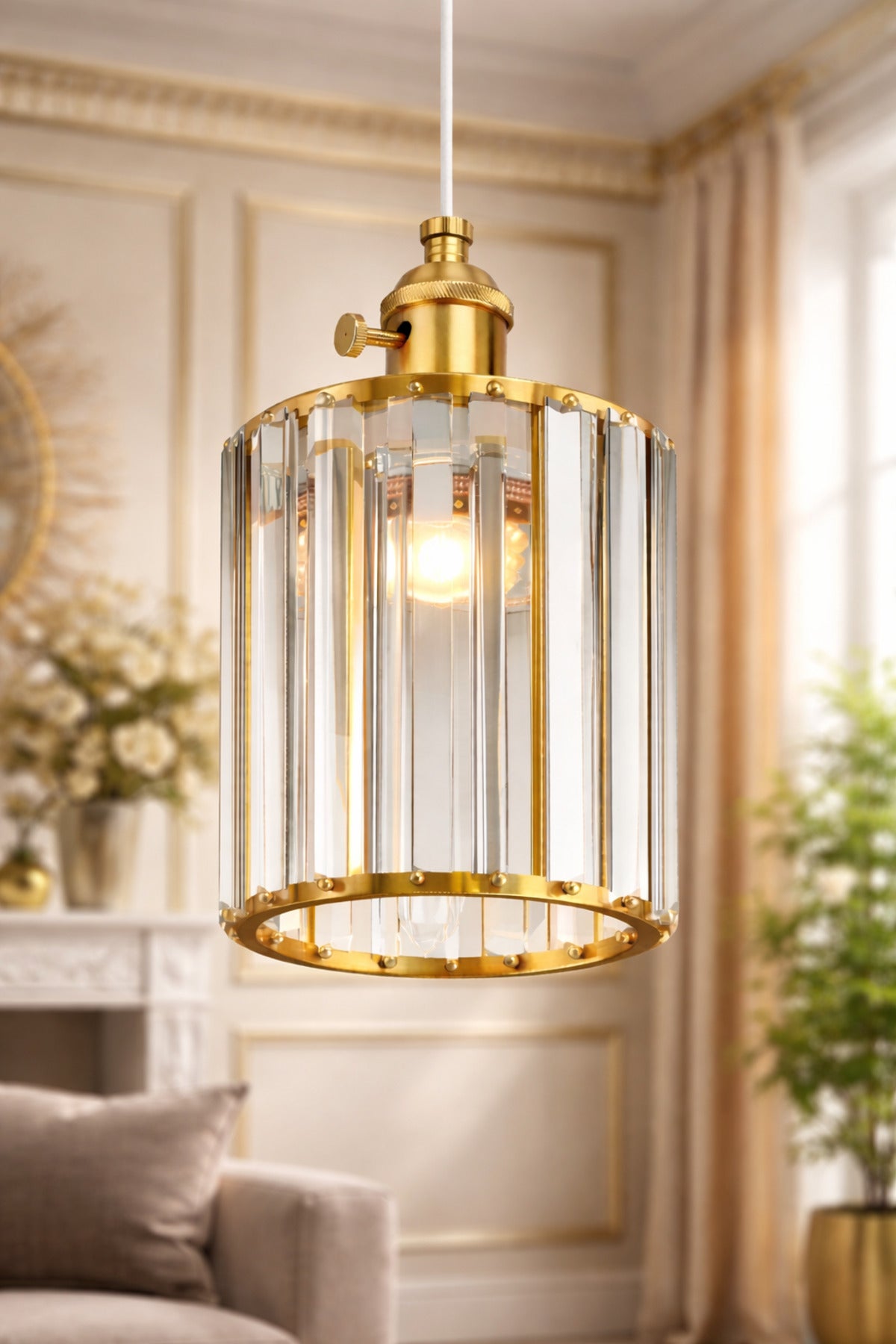 Dellova Yellow Crystal 1-Light Pendant Light — view 5