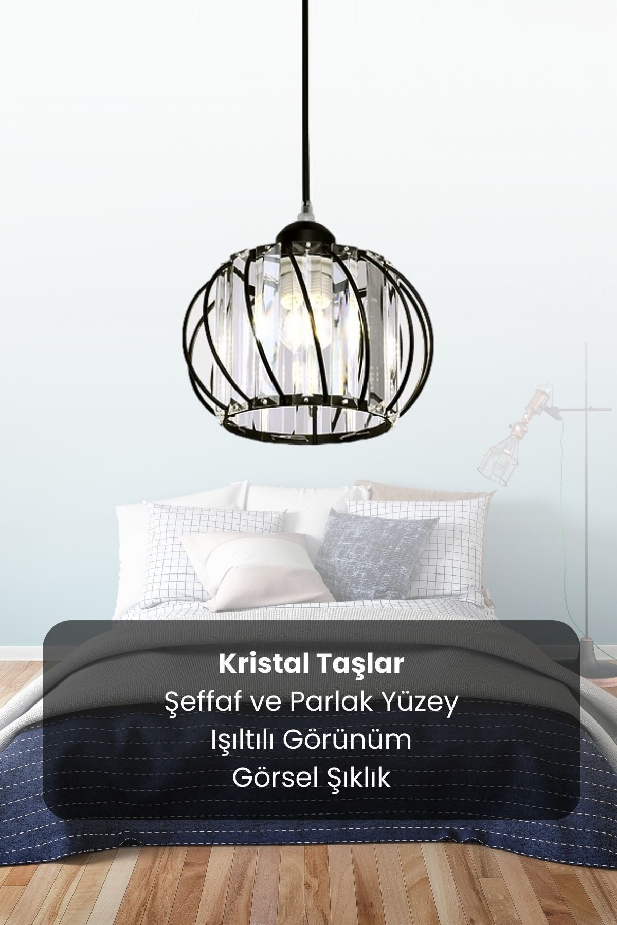 Quattro Black Crystal 1-Light Pendant Light — view 4