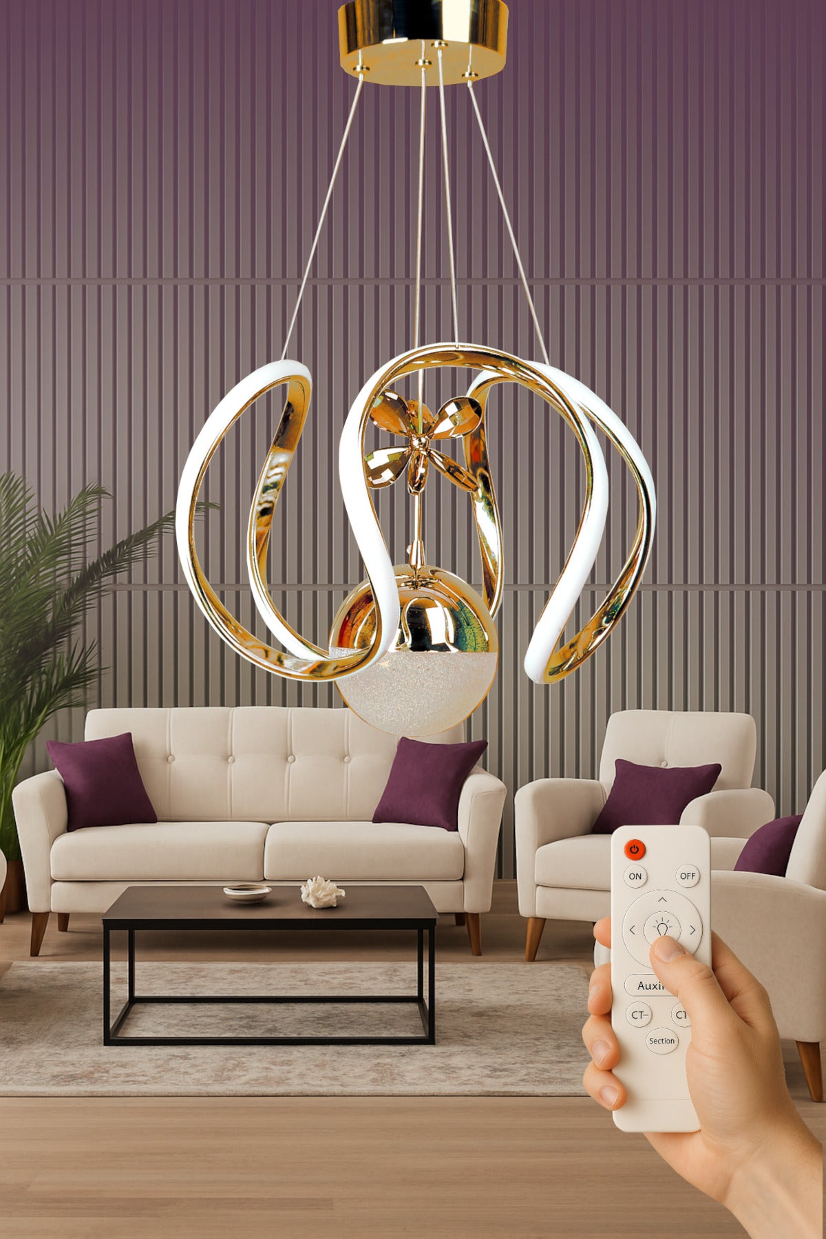 Luna Gold 1-Light Remote-Controlled Pendant Light — view 4