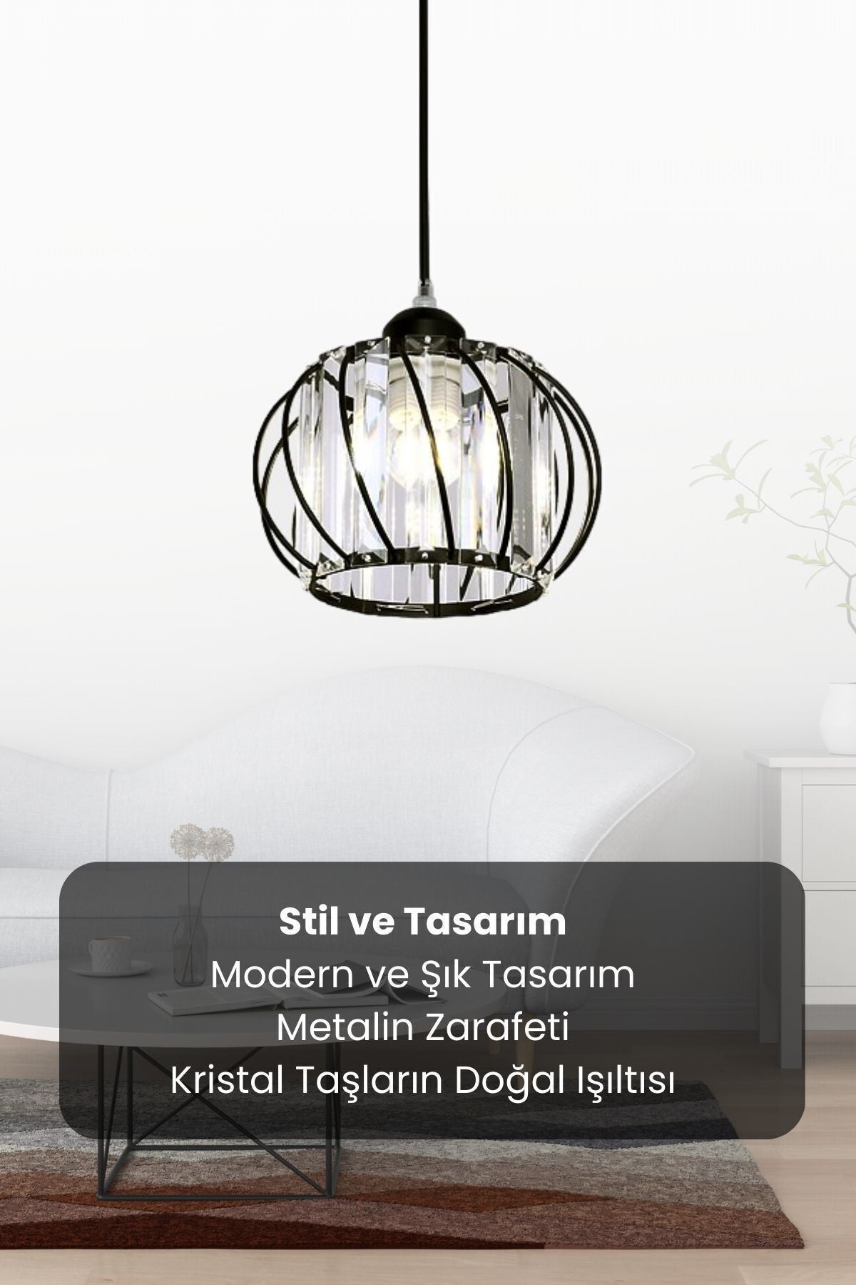 Quattro Black Crystal 1-Light Pendant Light — view 5