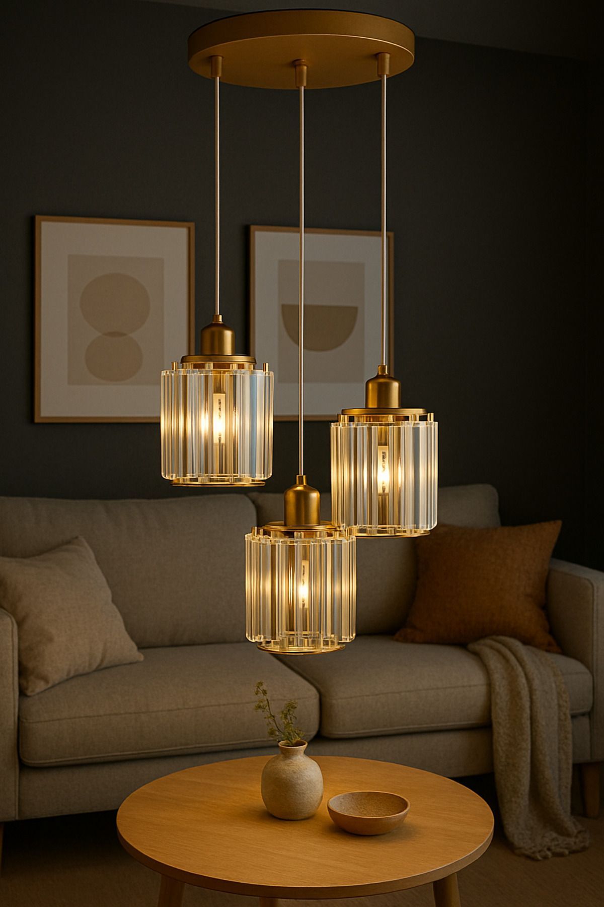 Radiosa Gold Crystal 3-Light Pendant Chandelier — view 6