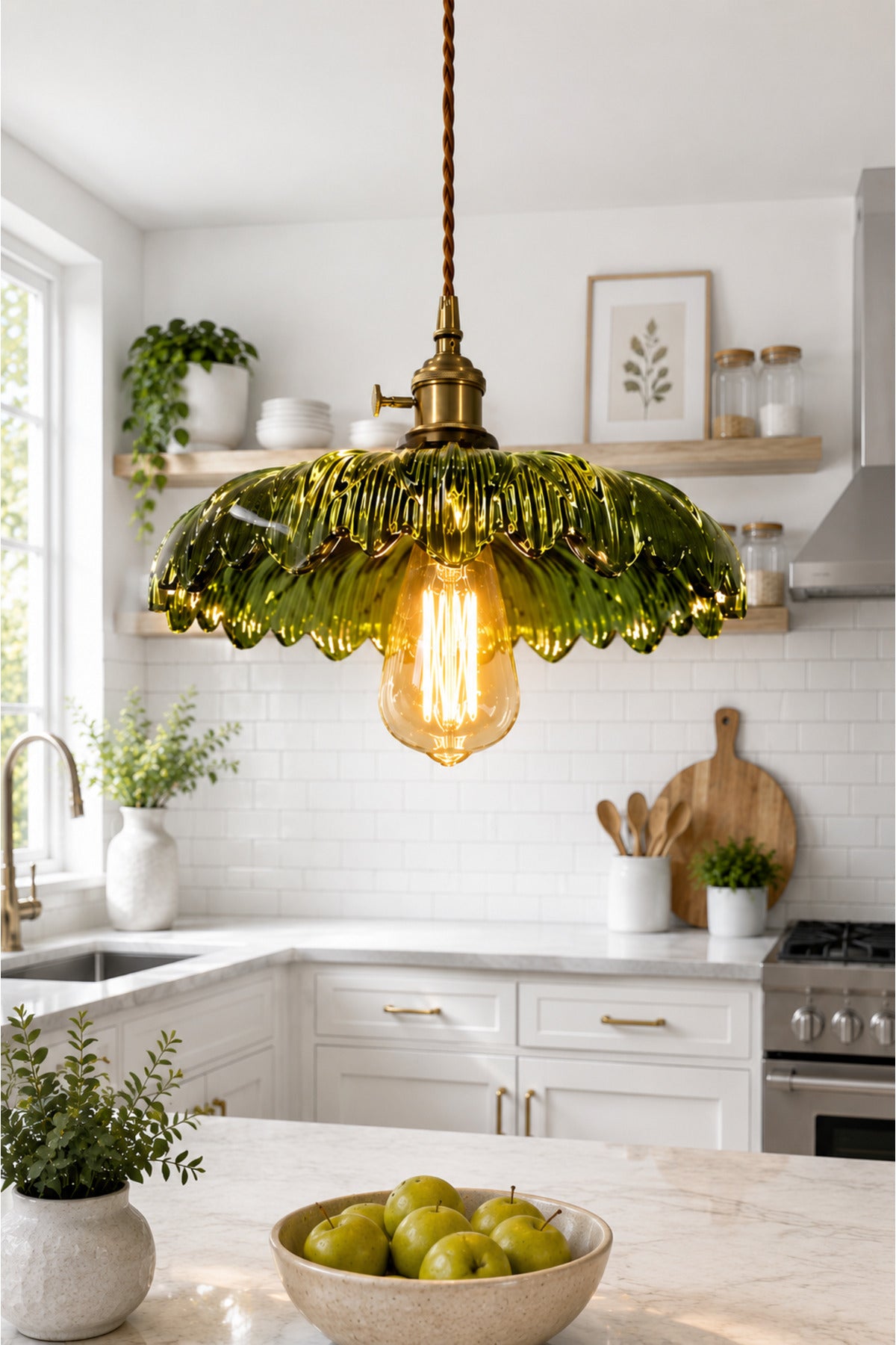 Roma Green Glass Classic 1-Light Pendant Light — view 3