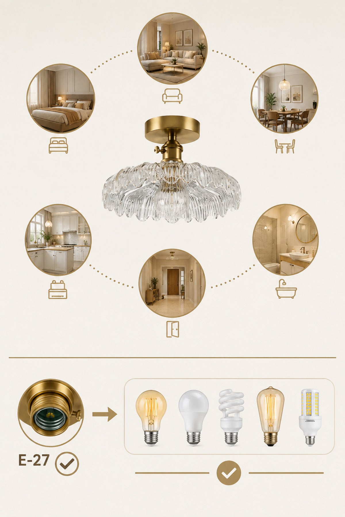 Roma Clear Glass Classic 1-Light Ceiling Light — view 3