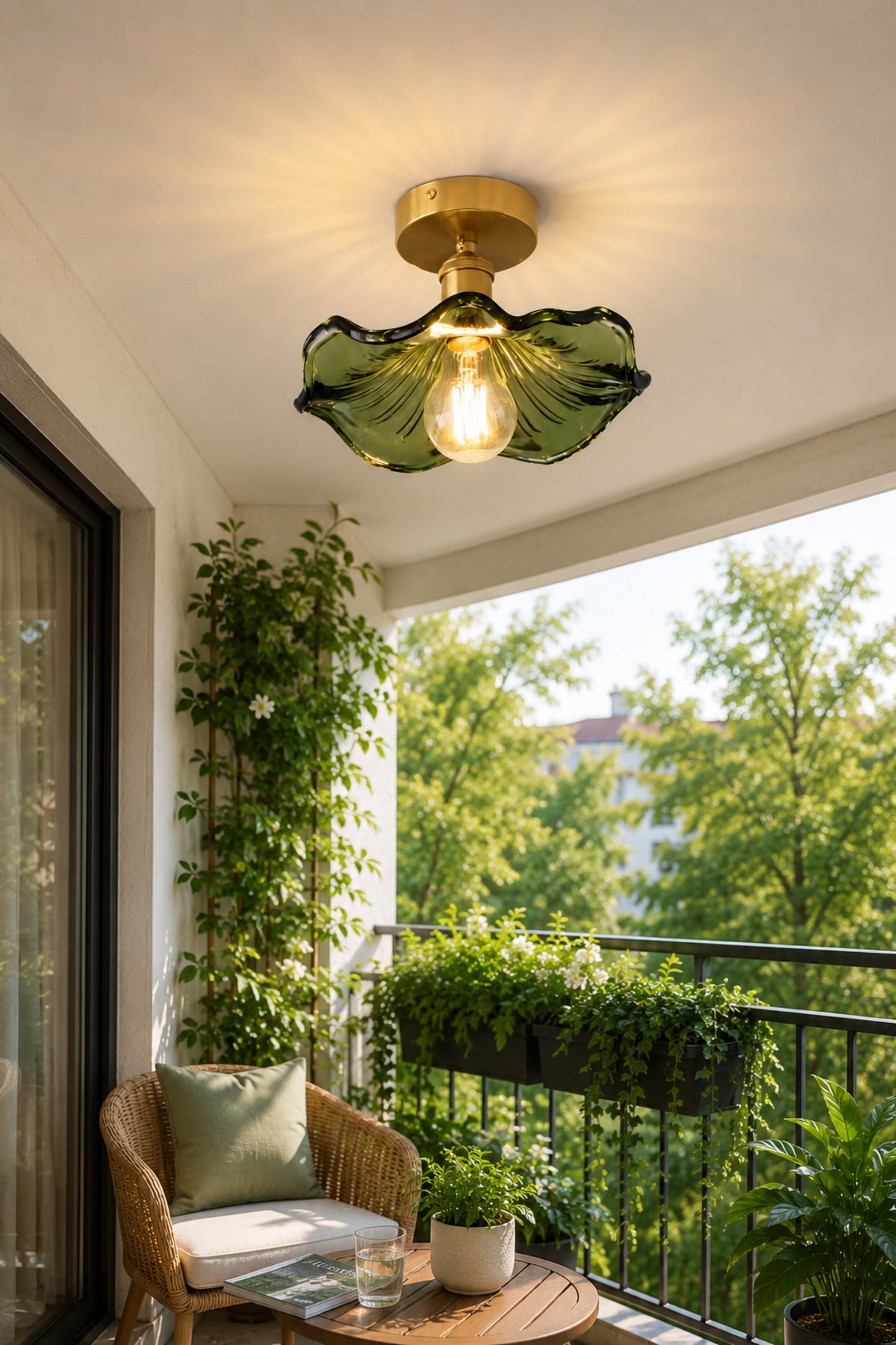 Alya Green Glass Classic 1-Light Ceiling Light — view 2
