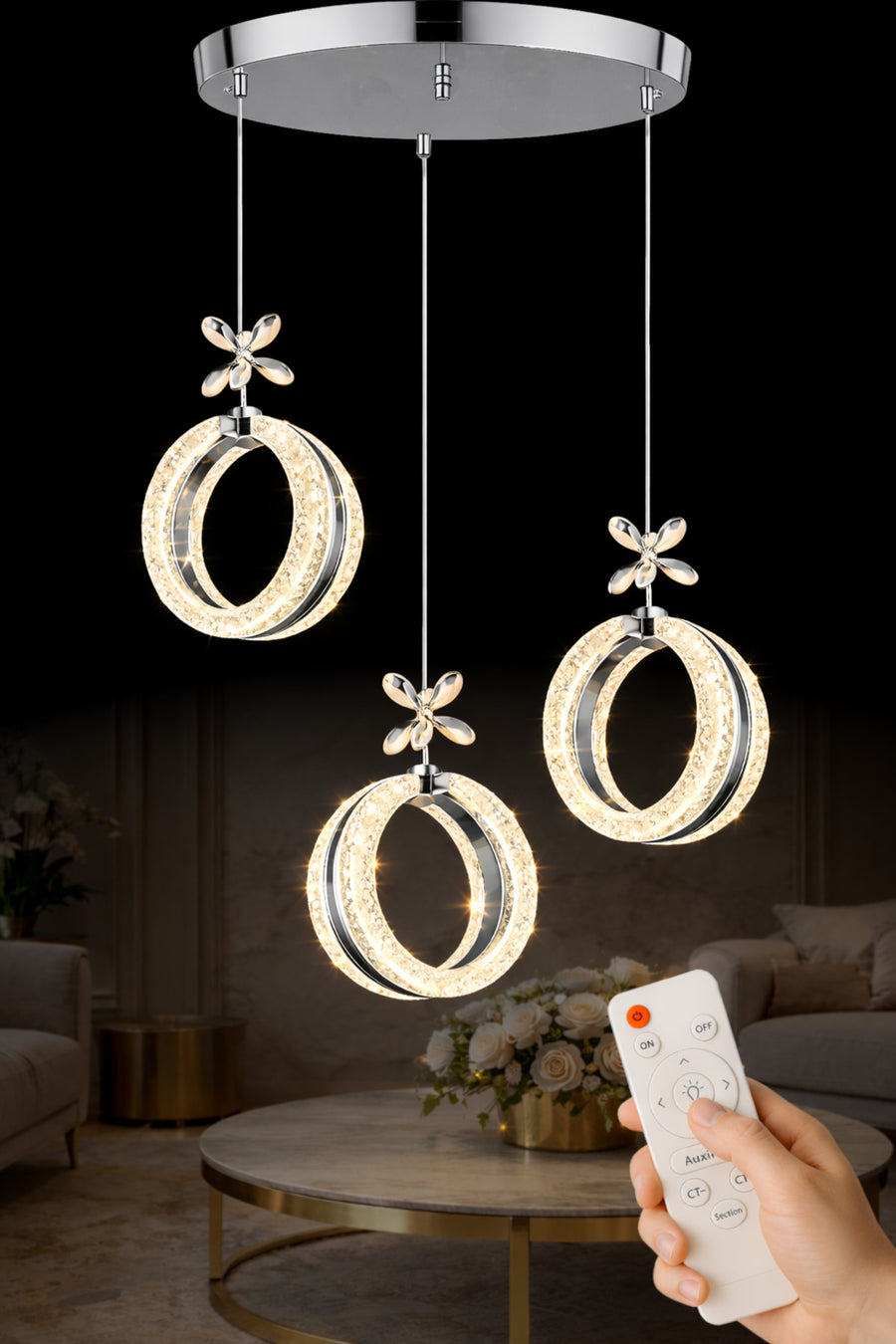 Athena Chrome 3-Light Remote-Controlled Chandelier