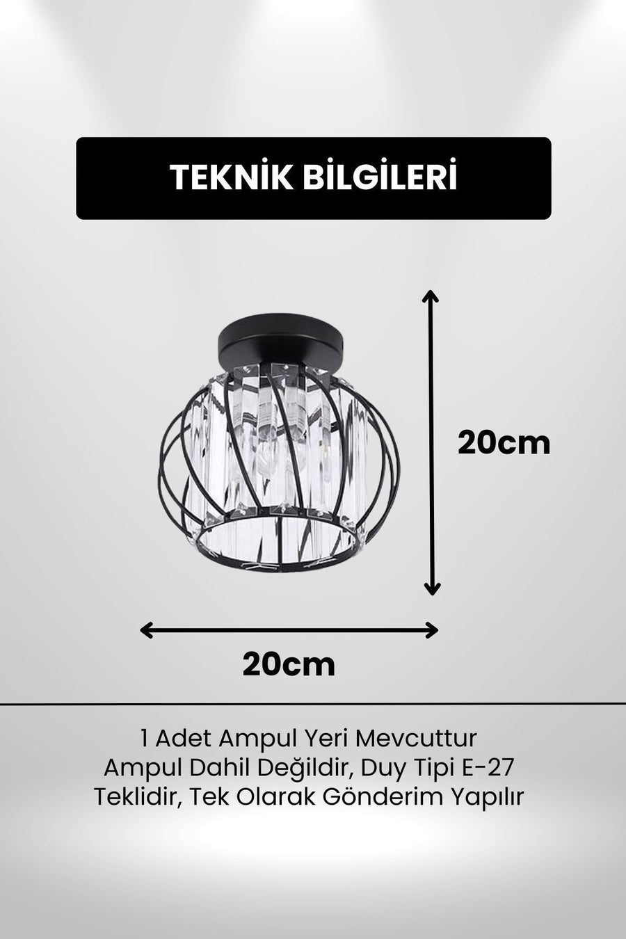 Bella Luce Black Crystal 1-Light Ceiling Light — alternate view