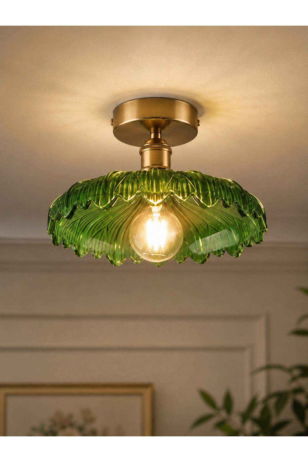 Roma Green Glass Classic 1-Light Ceiling Light