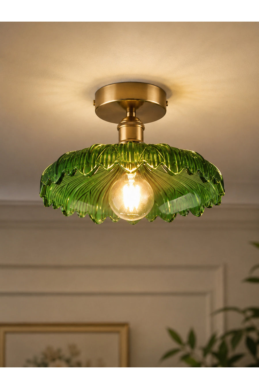 Roma Green Glass Classic 1-Light Ceiling Light