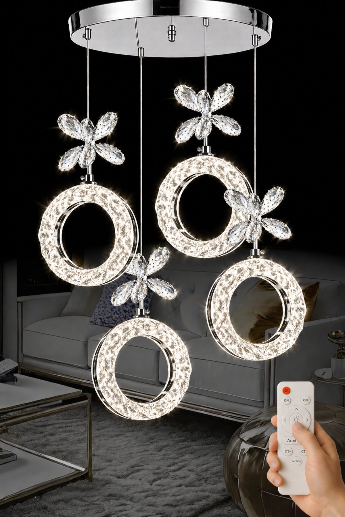 Medusa Chrome 4-Light Remote-Controlled Chandelier