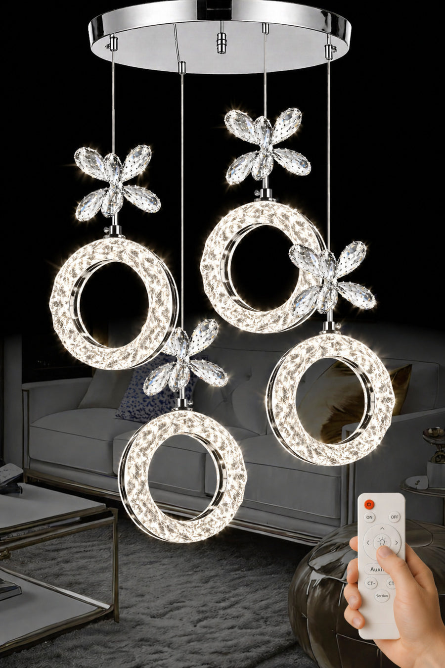 Medusa Chrome 4-Light Remote-Controlled Chandelier