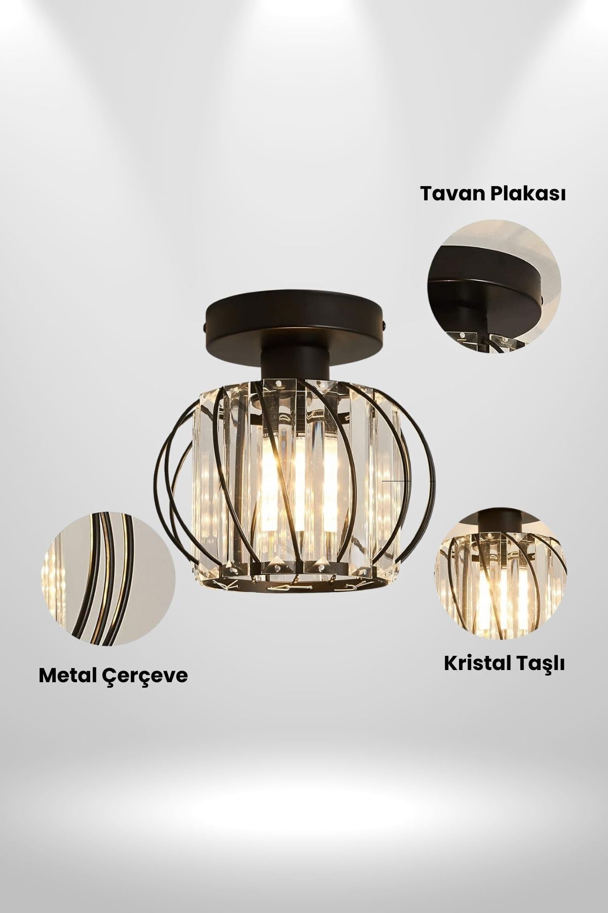 Bella Luce Black Crystal 1-Light Ceiling Light — view 4