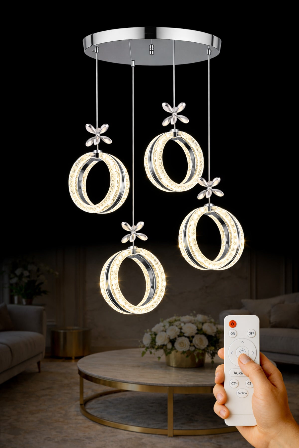 Athena Chrome 4-Light Remote-Controlled Chandelier