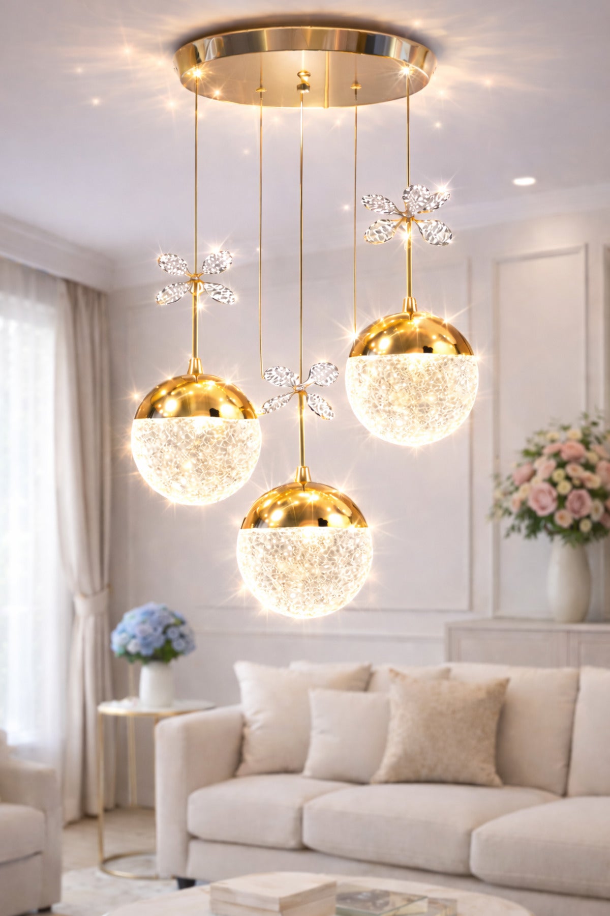 Grate Gold 3-Light Pendant Chandelier — view 6