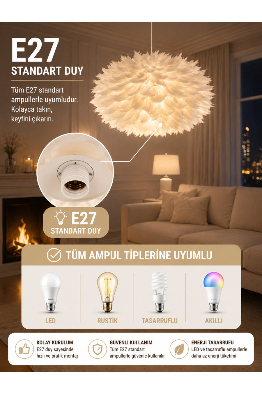 Flora White Fabric 1-Light Pendant Light