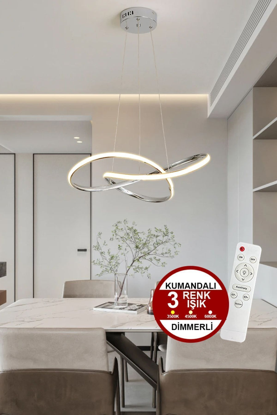 Porto Chrome Remote-Controlled Pendant Light — alternate view