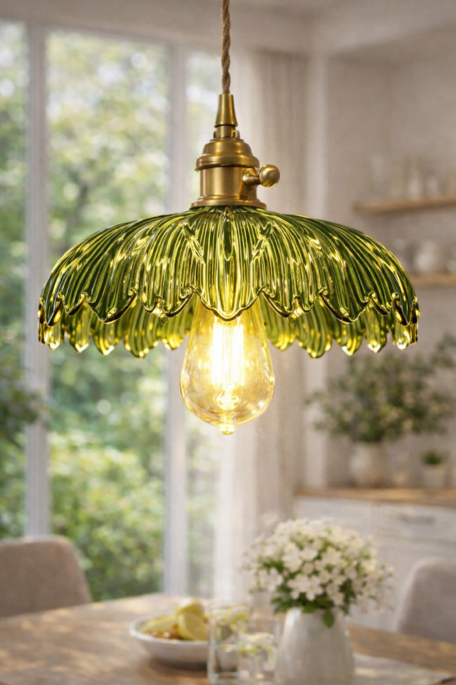 Roma Green Glass Classic 1-Light Pendant Light — alternate view
