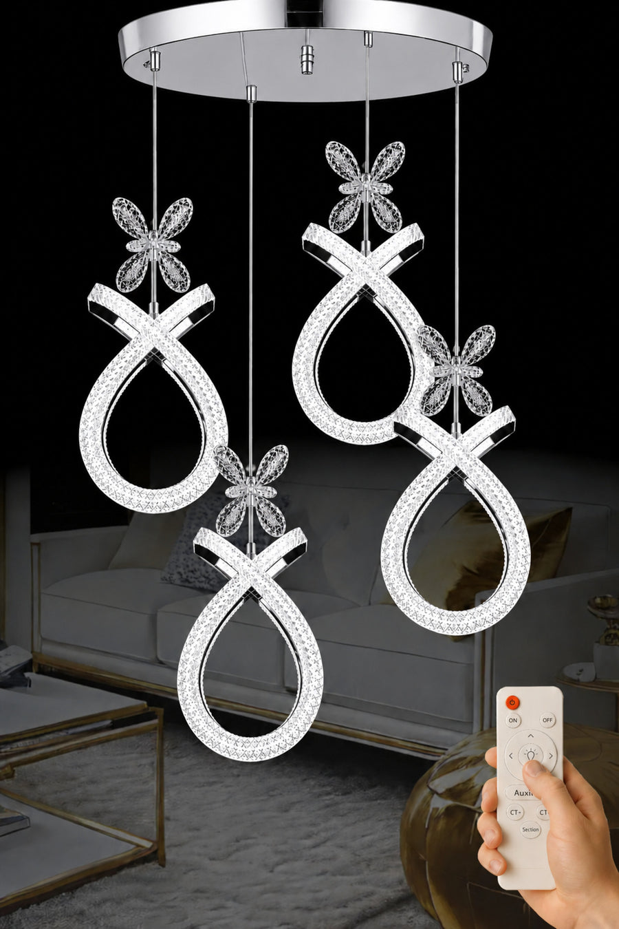 Karona Chrome 4-Light Remote-Controlled Chandelier
