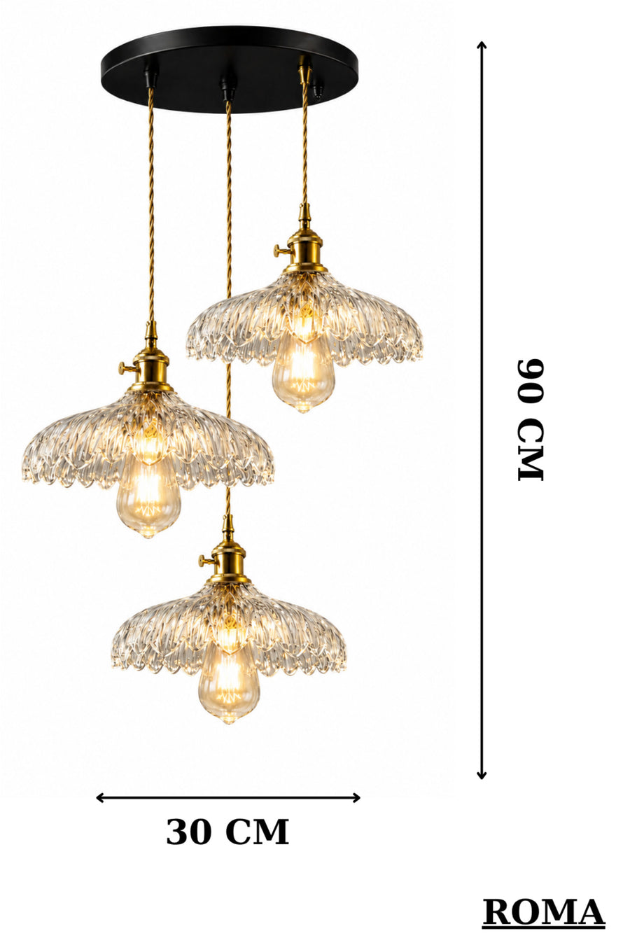 Roma Clear Glass Classic 3-Light Pendant Chandelier — alternate view