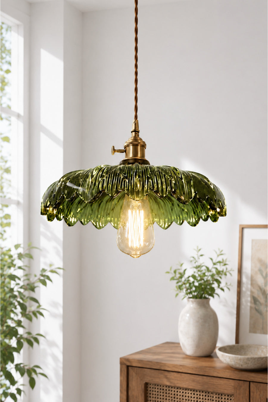 Roma Green Glass Classic 1-Light Pendant Light