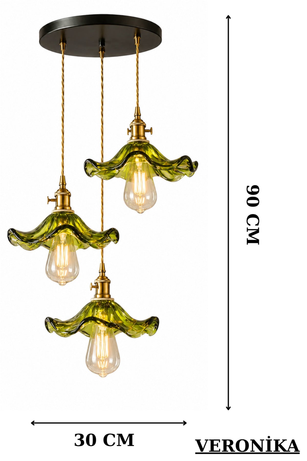 Alya Green Glass Classic 3-Light Pendant Chandelier — view 6