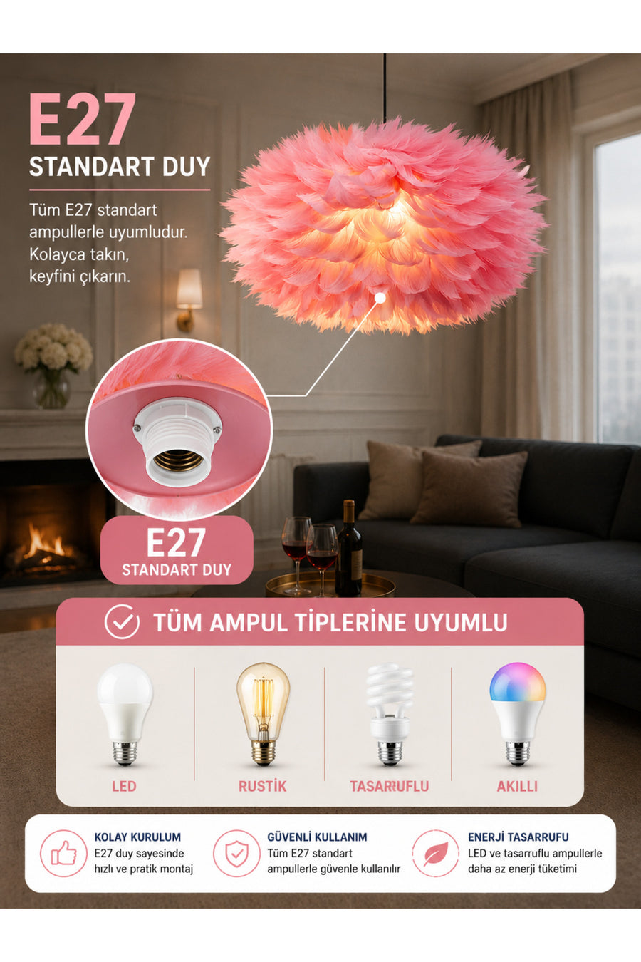 Flora Pink Fabric 1-Light Pendant Light — alternate view