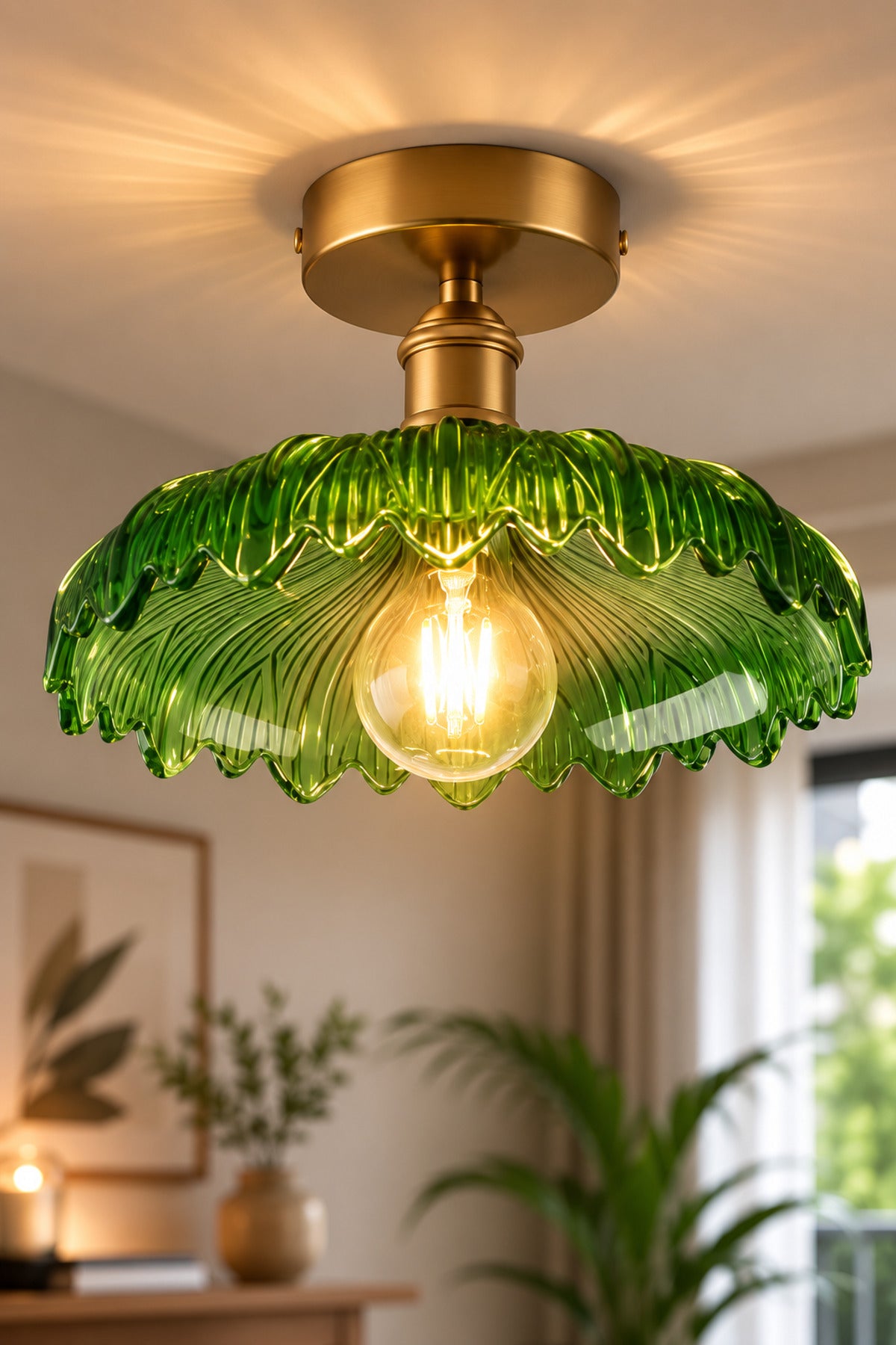 Roma Green Glass Classic 1-Light Ceiling Light — view 3