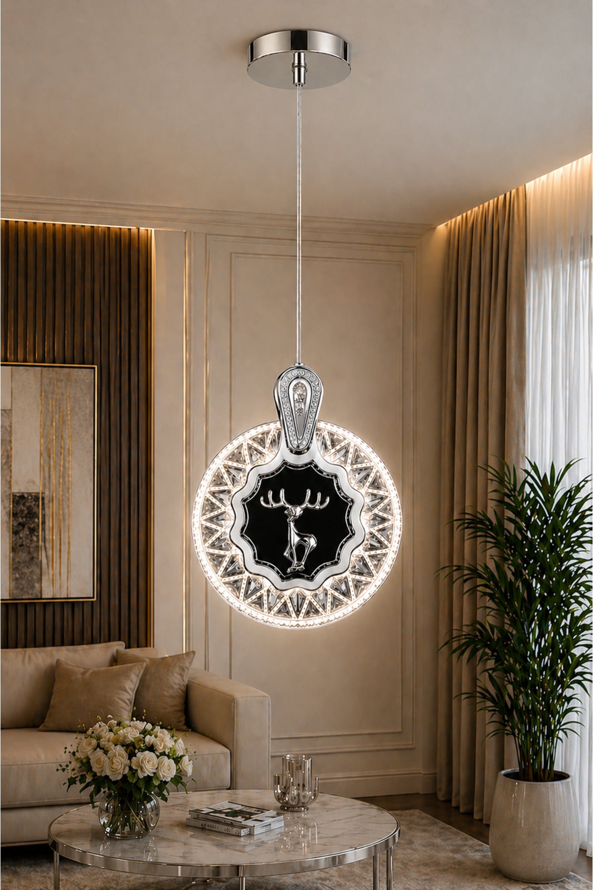 Ren Geyiği Chrome 1-Light Pendant Light