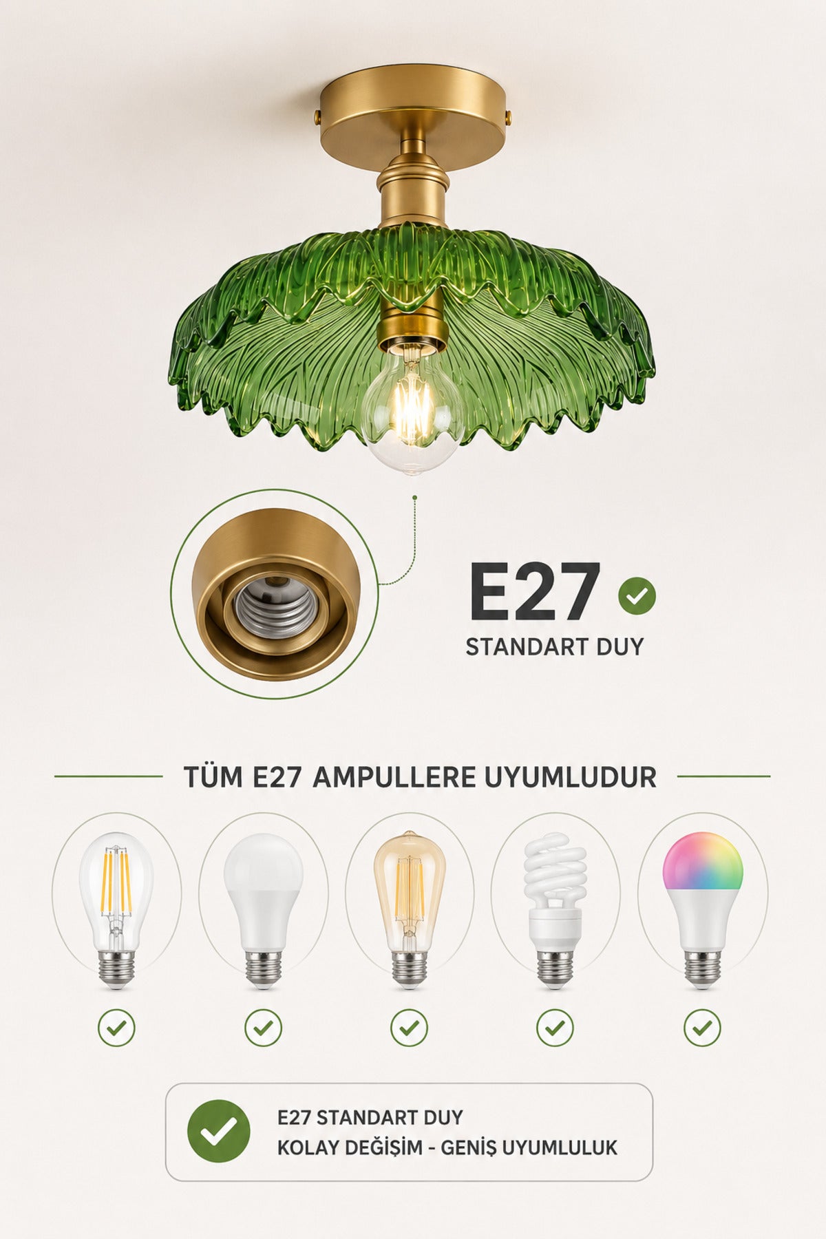 Roma Green Glass Classic 1-Light Ceiling Light — view 4