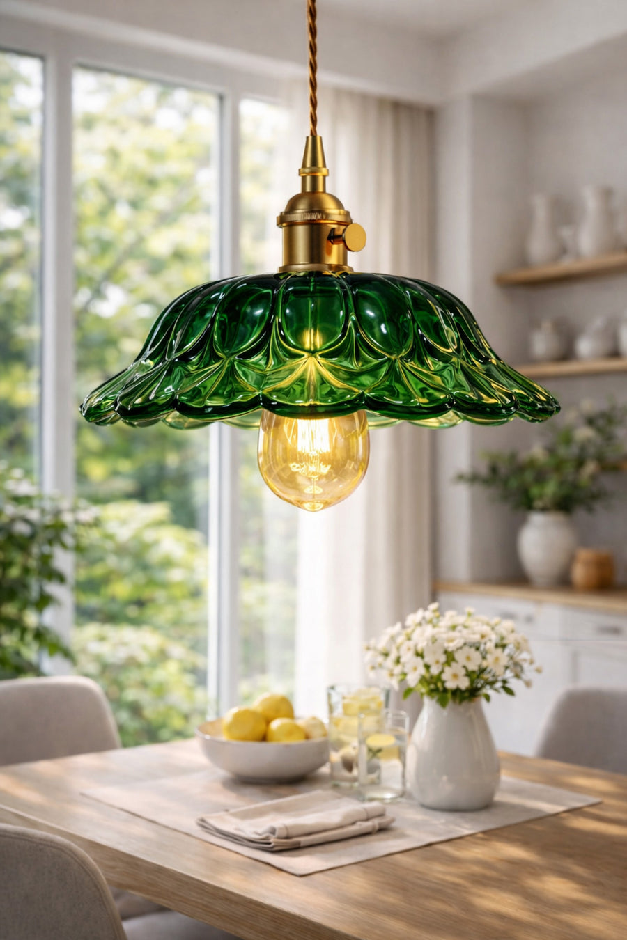 Italiano Green Glass Classic 1-Light Pendant Light