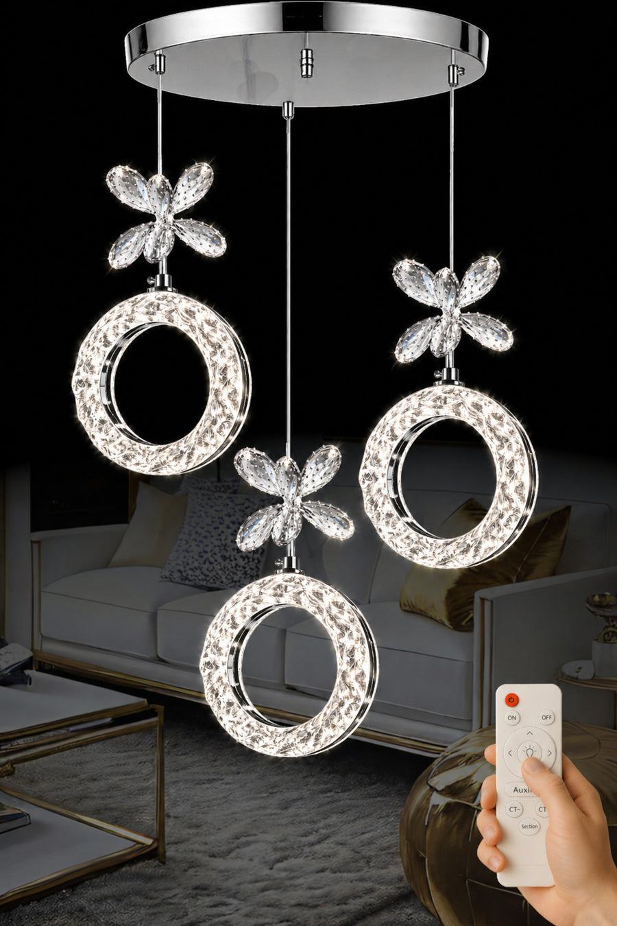Medusa Chrome 3-Light Remote-Controlled Chandelier