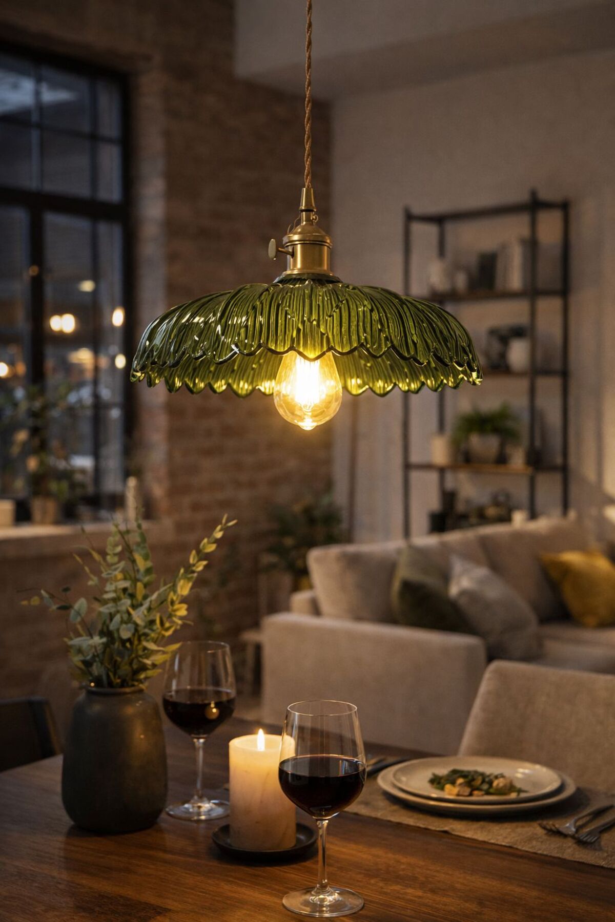 Roma Green Glass Classic 1-Light Pendant Light — view 4