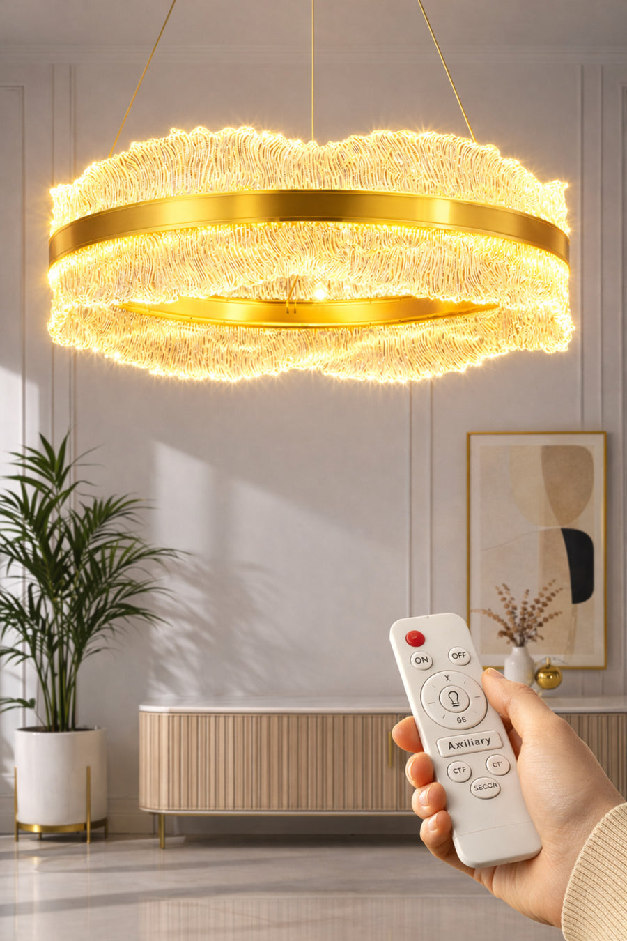 Okyanus Gold 1-Light Remote-Controlled Chandelier