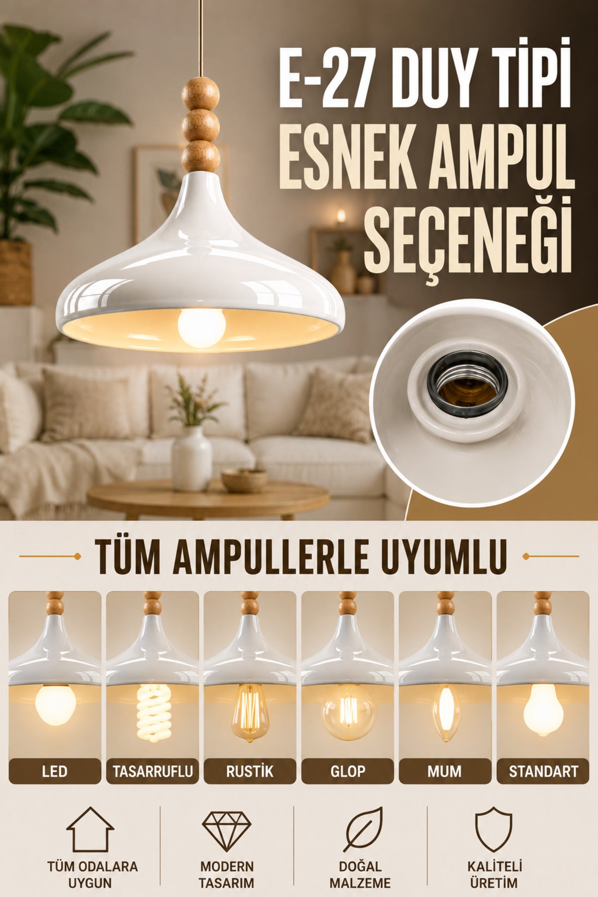 Dron White Rustic 1-Light Pendant Light — view 6