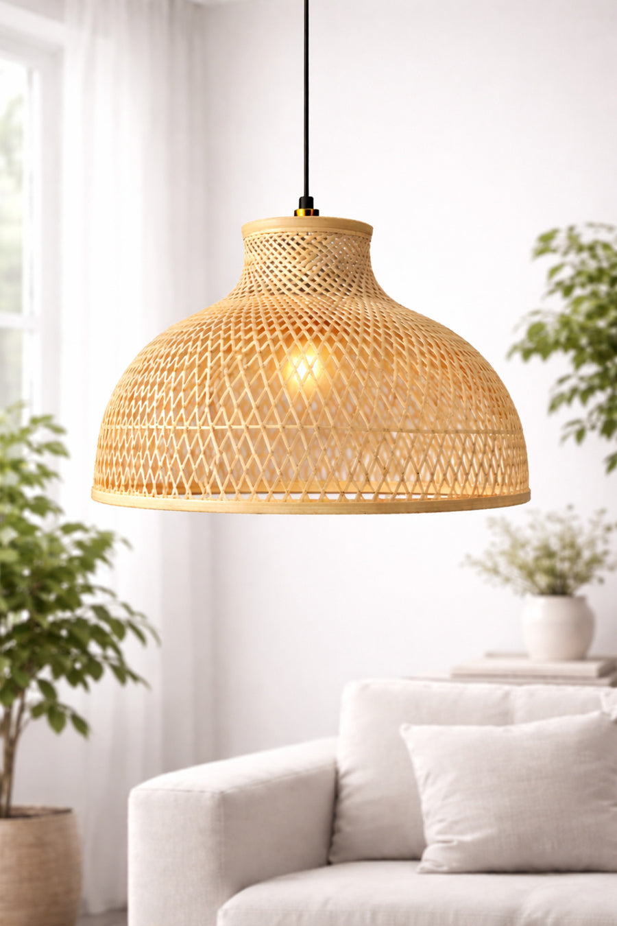 Hawaii Ecru Woven Bohemian 1-Light Pendant Light