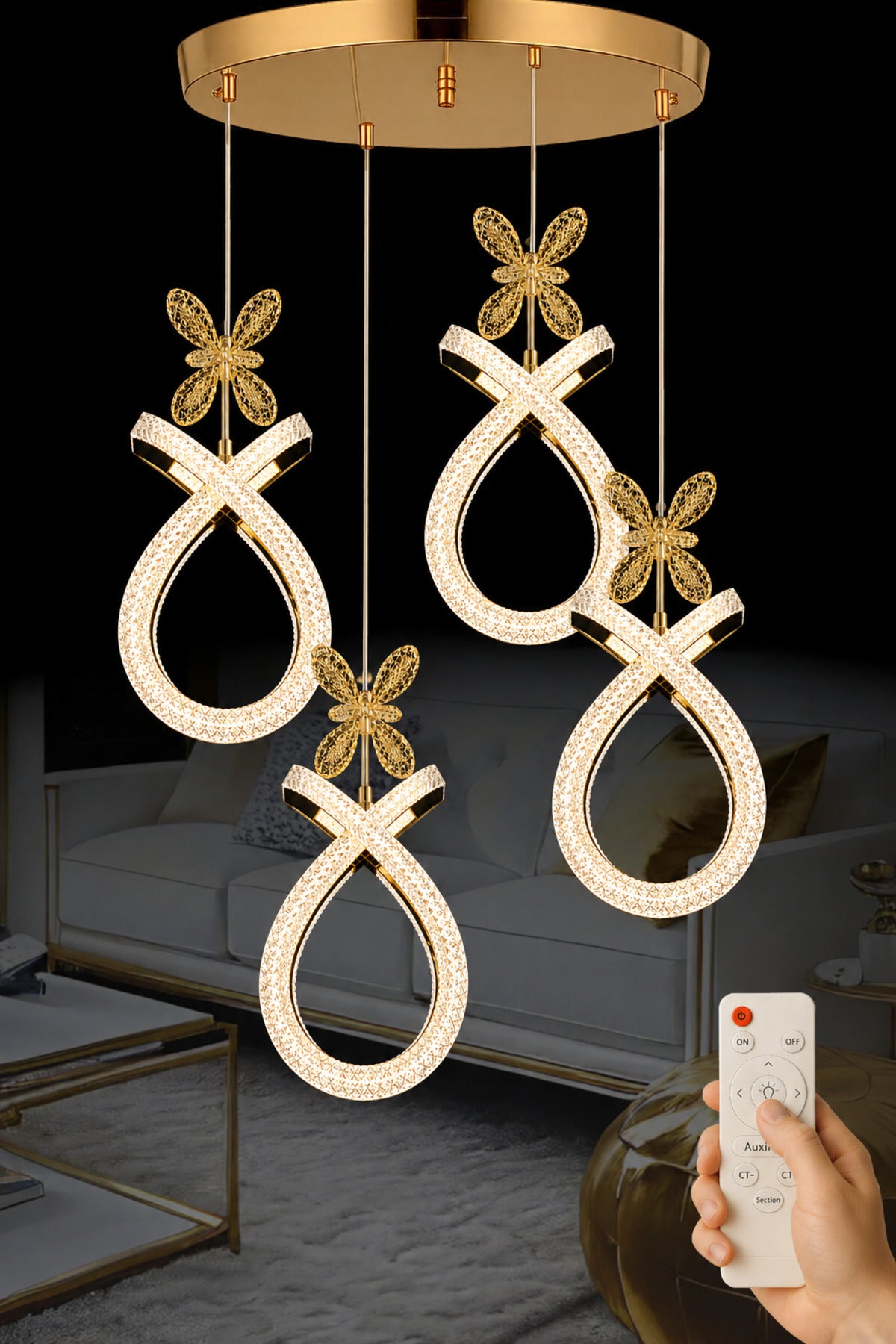 Karona Gold 4-Light Remote-Controlled Chandelier