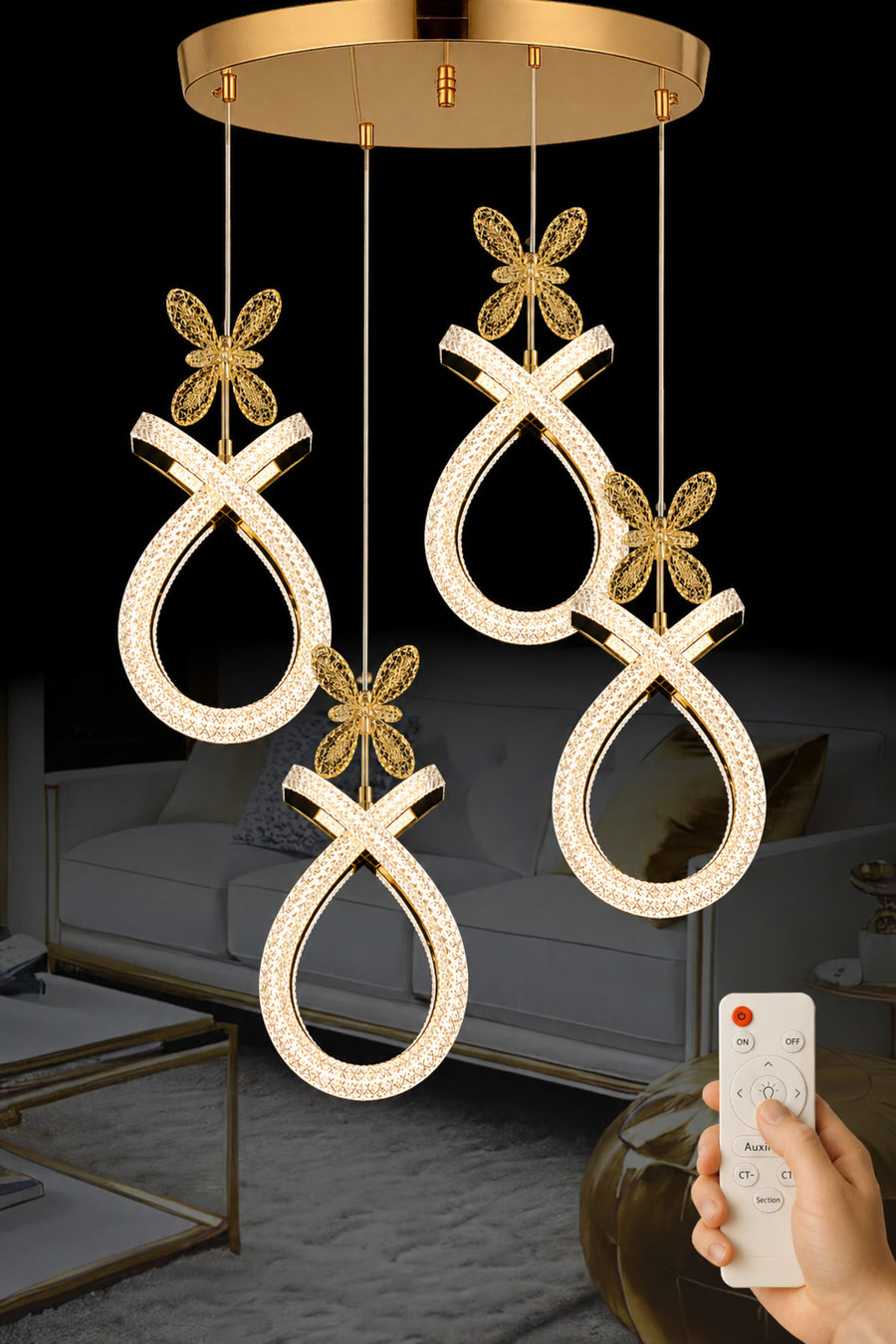 Karona Gold 4-Light Remote-Controlled Chandelier