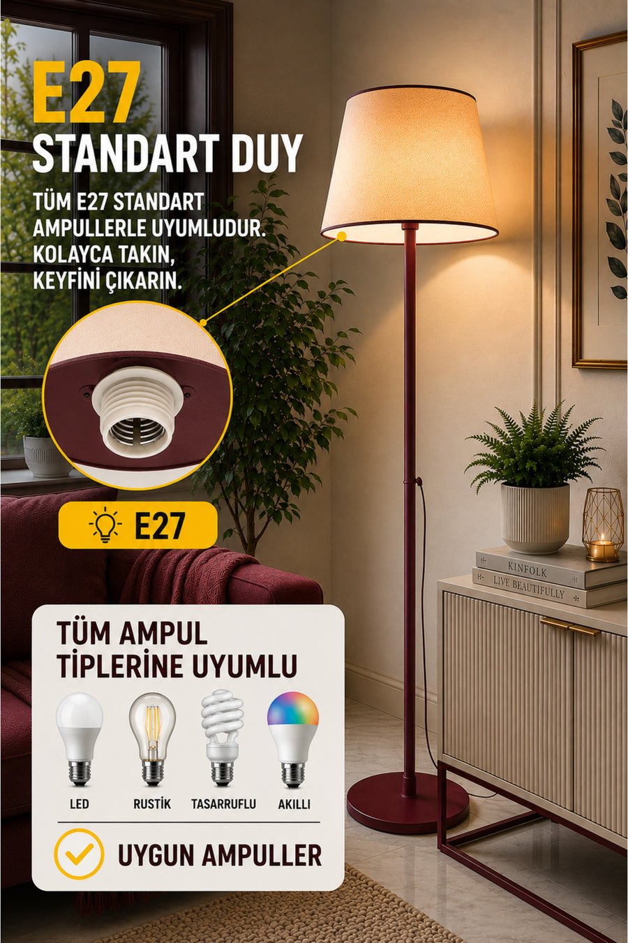 Lucca Burgundy Bohemian 145 cm Floor Lamp — alternate view