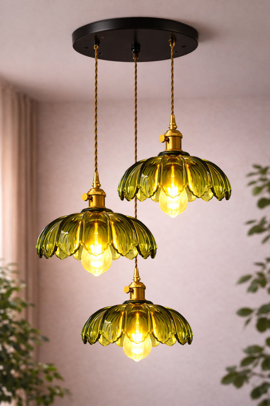 Petra Green Glass Classic 3-Light Pendant Chandelier