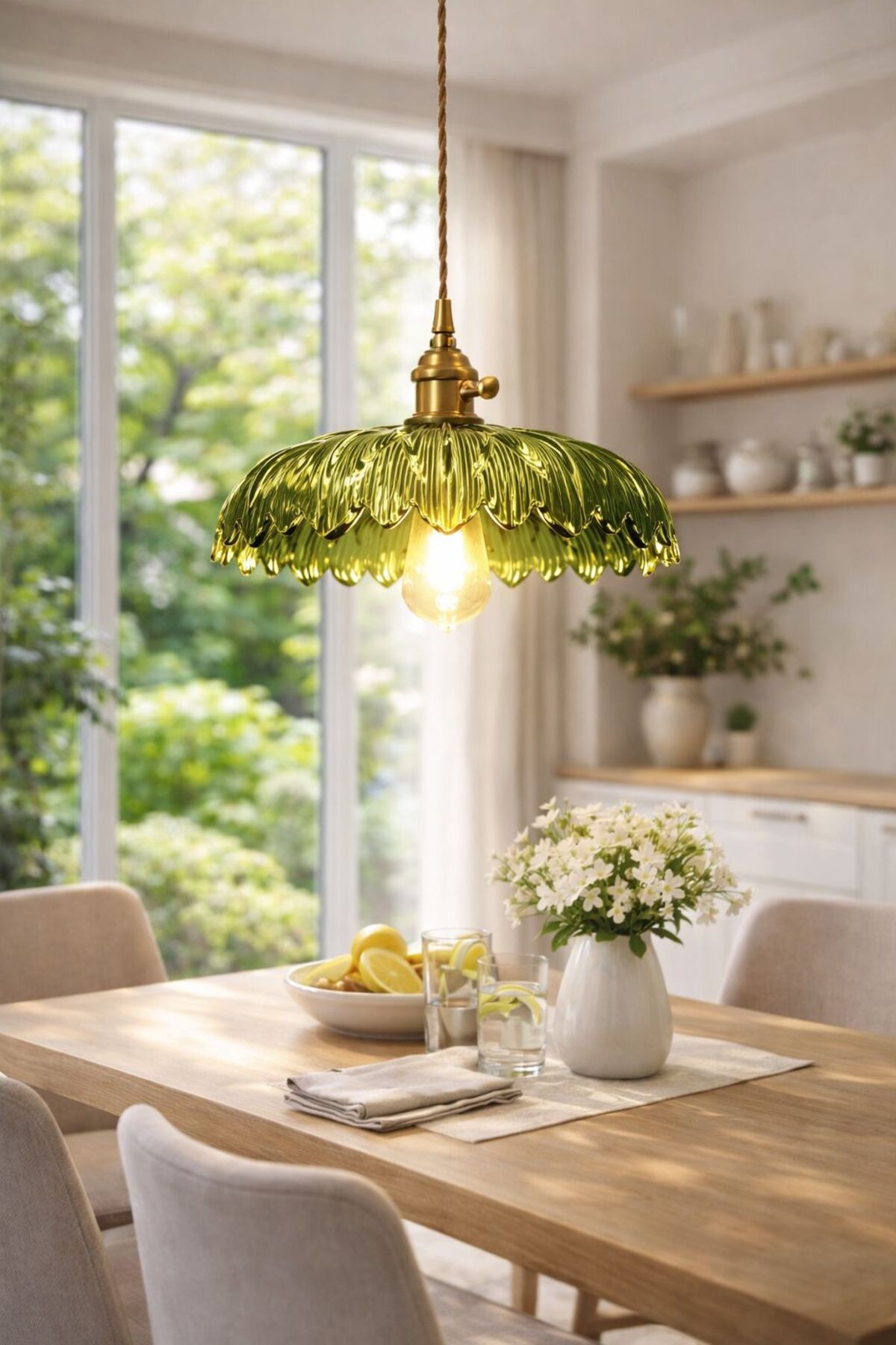 Roma Green Glass Classic 1-Light Pendant Light — view 3