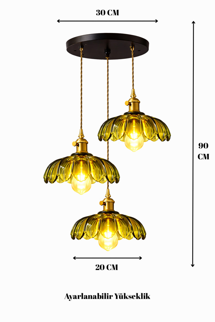 Petra Green Glass Classic 3-Light Pendant Chandelier — alternate view